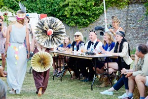 Barbara Hulanicki, Stephen Jones, Catherine St Germans and Ed Marler judging a fashion show in the Wardrobe Department. © Michael Barrett