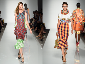 Looks from Lisa Folawiyo (left) and Stella Jean (right)