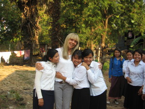 Penelope  with students from the Cambodian Beantey Meanchey GATE ( Girls’ Access To Education) program, near the Thai border. © Holly Gilliam courtesy Lotus Outreach