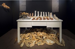 A display of Ferragamo lasts and foot moulds