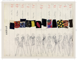 Yves Saint Laurent – Collection board of the Spring-summer 1971 haute couture ‘Scandal’ collection. CREDIT © Fondation Pierre Bergé – Yves Saint Laurent