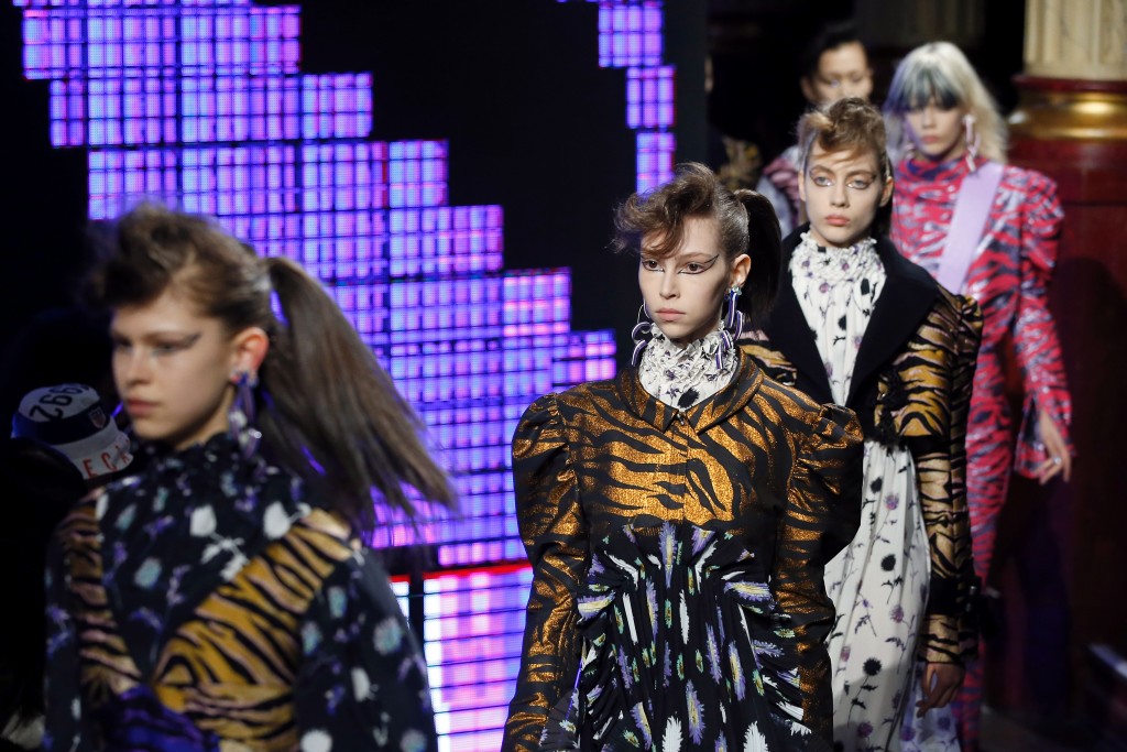 A model presents a creation for Kenzo 2016-2017 fall/winter ready-to-wear collection fashion show on March 8, 2016 in Paris. AFP PHOTO / PATRICK KOVARIK / AFP / Patrick KOVARIK (Photo credit should read PATRICK KOVARIK/AFP/Getty Images)