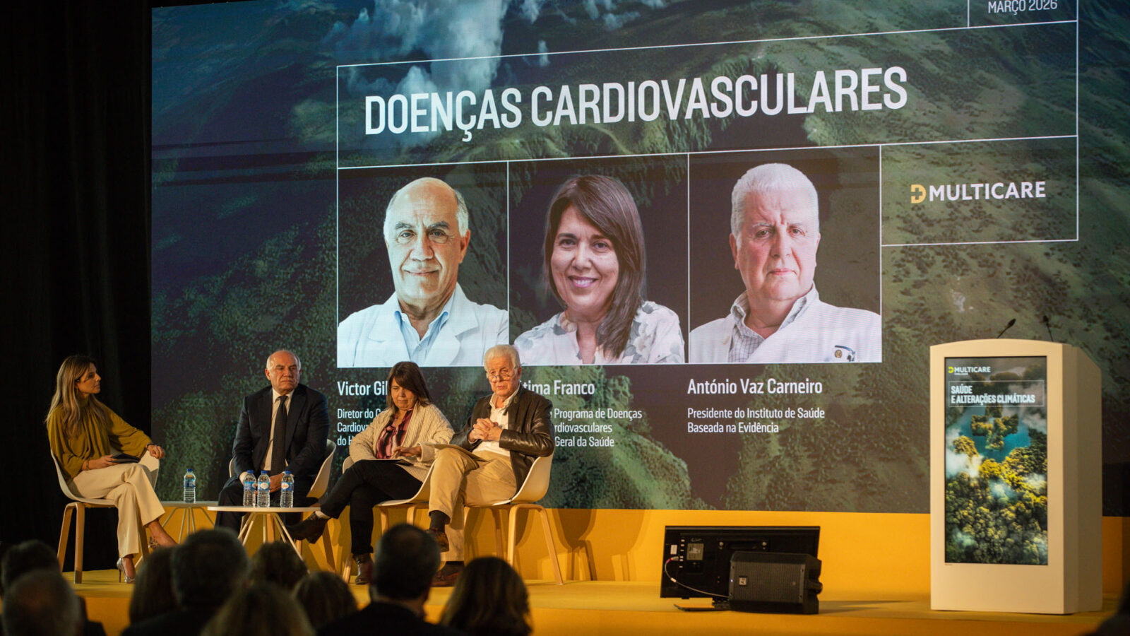 Victor Gil, Fátima Franco e António Vaz Carneiro no painel das Doenças Cardiovasculares