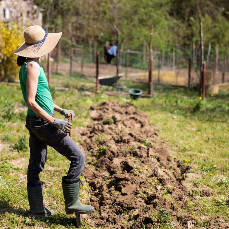 Agricultora a trabalhar num terreno, exemplo de posse por usucapião